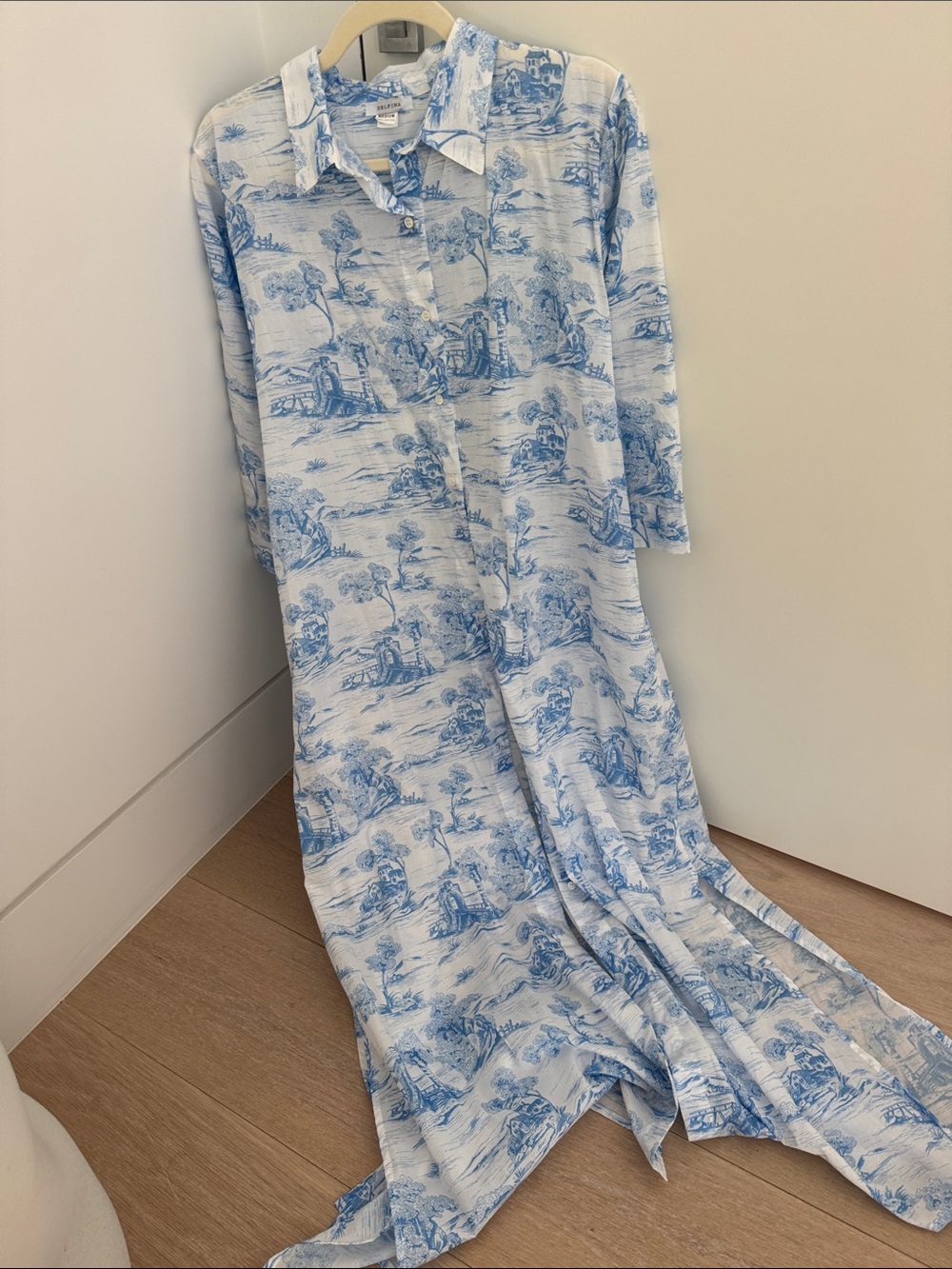 Blue Toile Maxi Shirt Dress